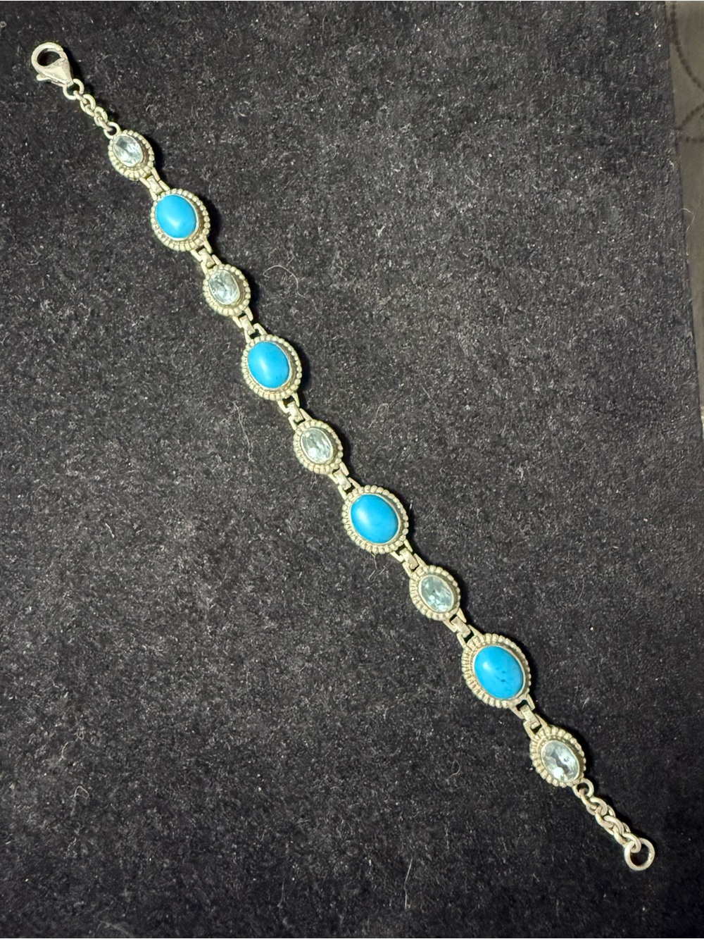 Sterling Silver Genuine Blue Topaz & Turquoise Bracelet
